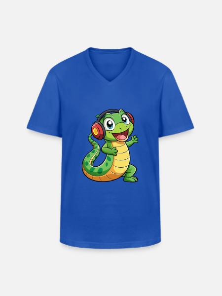 Snake Funny Cartoon Character Headphone Music - Men's V-Neck T-Shirt - royal blue