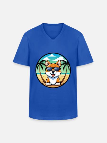 Hokkaido Hondenras Cartoon Zonnebril Strand - Klassiek mannen T-shirt met V-hals - koningsblauw