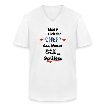 hier bin ich der chef - Männer-T-Shirt mit V-Ausschnitt - Weiß - Vorne - AI Model Male 185 light (185cm)