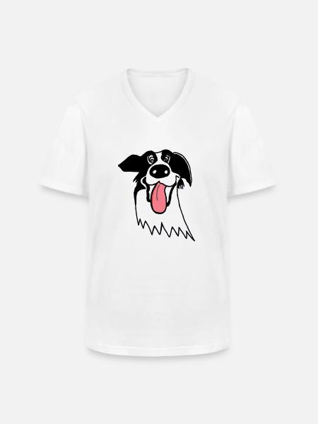 Border Collie mignon - T-shirt col V Homme - blanc