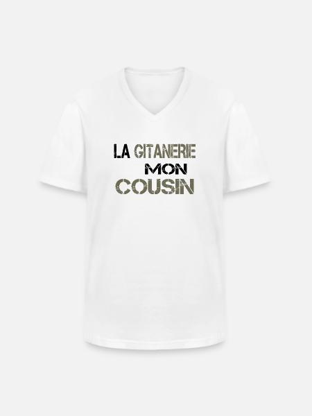 La gitanerie mon cousin - T-shirt col V Homme - blanc
