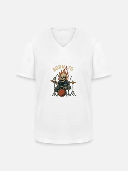 Né pour tambouriner - T-shirt col V Homme - blanc