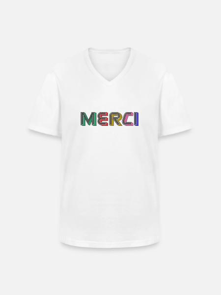 MERCI - T-shirt col V Homme - blanc