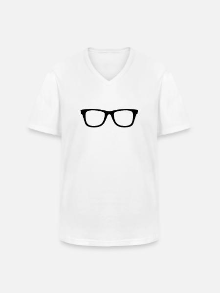 Lunettes - T-shirt col V Homme - blanc