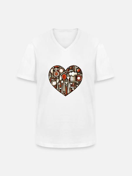 Küchenliebe Herz - Männer-T-Shirt mit V-Ausschnitt - Weiß