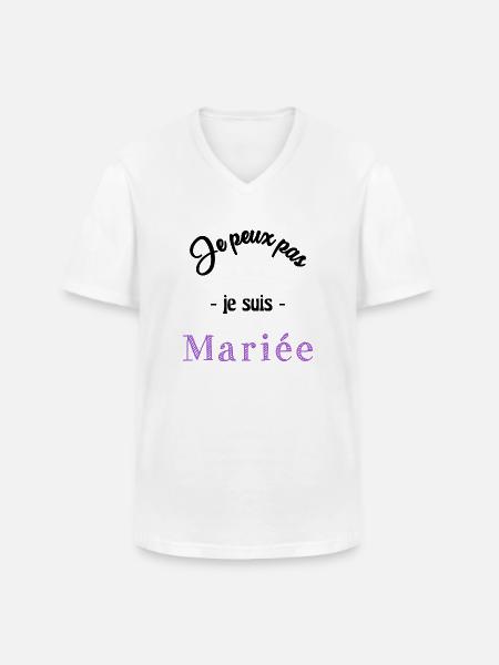 MARIEE. EVJF - T-shirt col V Homme - blanc