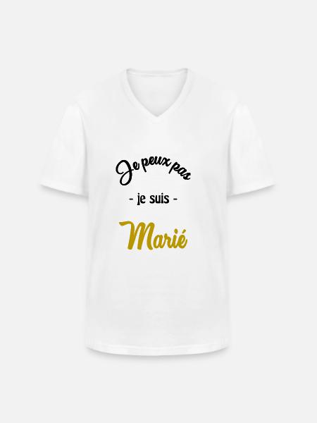 JUST MARRIED. EVJF - T-shirt col V Homme - blanc