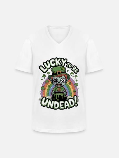 Lucky To Be Undead! - Men's V-Neck T-Shirt - white