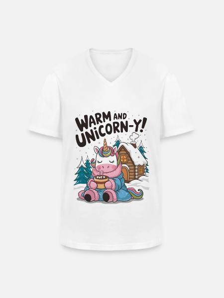 Warm And Unicorn-y! - Men's V-Neck T-Shirt - white