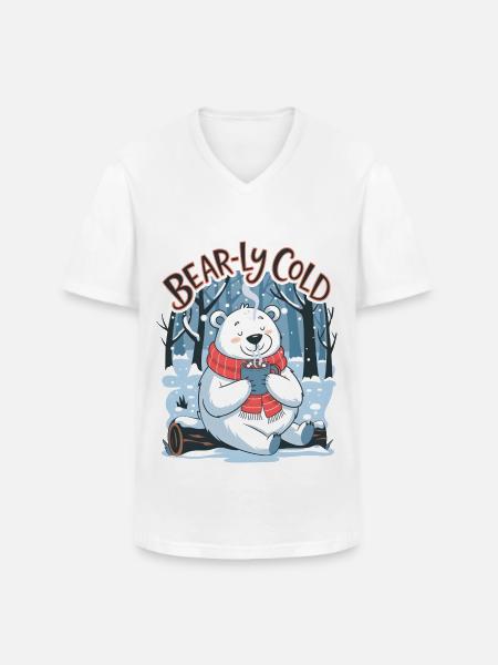Bear-ly Cold - Men's V-Neck T-Shirt - white