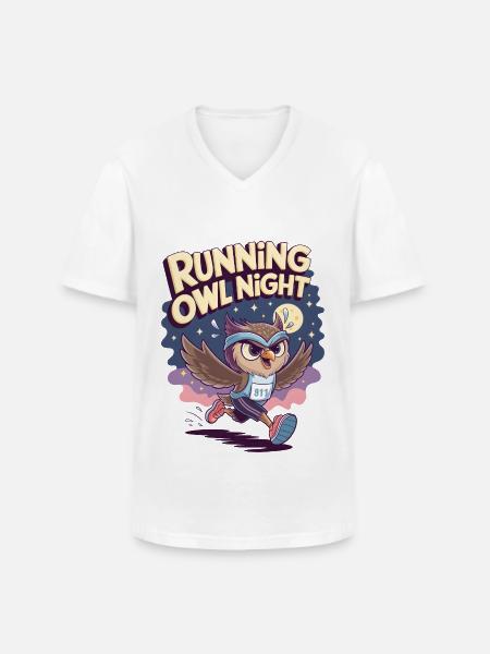 Running Owl Night - Men's V-Neck T-Shirt - white