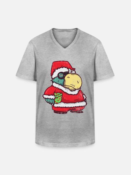 Verrückter Weihnachtsmann Papagei - Männer-T-Shirt mit V-Ausschnitt - Grau meliert