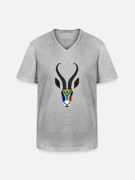 SPRINGBOK HEAD IN SOUTH AFRICAN COLOURS - Men's V-Neck T-Shirt - heather grey