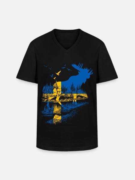 SWEDEN MOOSE - Men's V-Neck T-Shirt - black