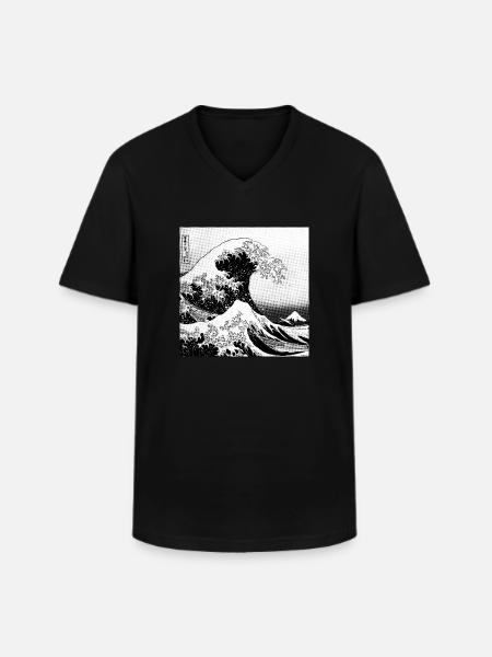 Japanese wave Kanagawa Style bd - Men's V-Neck T-Shirt - black