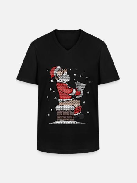 Père Noël assis sur la cheminée drôle - T-shirt col V Homme - noir