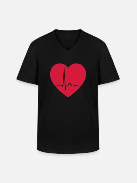 Heartbeat ECG Line Medical Pulse Wave Icon Vector - Men's V-Neck T-Shirt - black