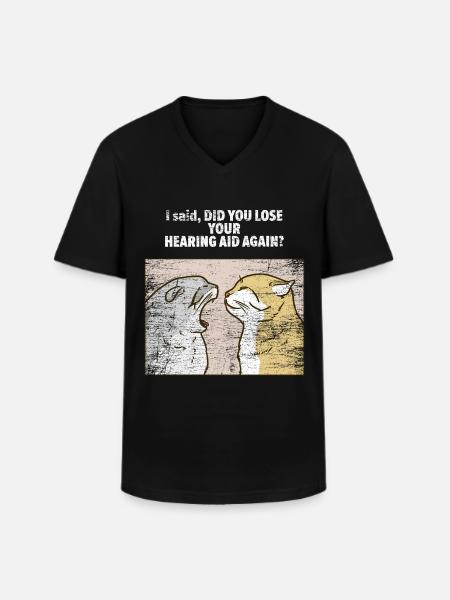 Verschmitzte Katze Hörgerät Hörtest - Männer-T-Shirt mit V-Ausschnitt - Schwarz
