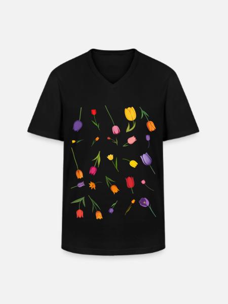 Fleur - T-shirt col V Homme - noir