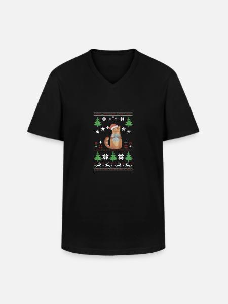 Katzen Ugly Christmas Geschenk - Männer-T-Shirt mit V-Ausschnitt - Schwarz