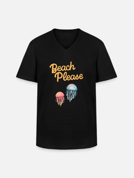 beach please jellyfish - Men's V-Neck T-Shirt - black
