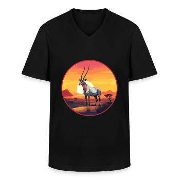 Oryx Buntes Aquarell Cartoon Kawaii Tier - Männer-T-Shirt mit V-Ausschnitt - Schwarz - Vorne - AI Model Male 178 dark (178cm)
