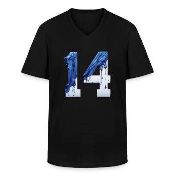 NR. 14 NUMMER 14 BLAU WEIß 14. GEBURTSTAG - Männer-T-Shirt mit V-Ausschnitt - Schwarz - Vorne - AI Model Male 178 dark (178cm)