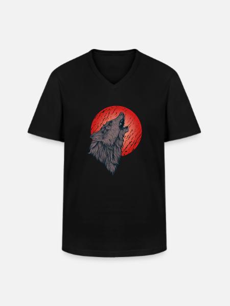 Howling wolf, full moon - Men's V-Neck T-Shirt - black