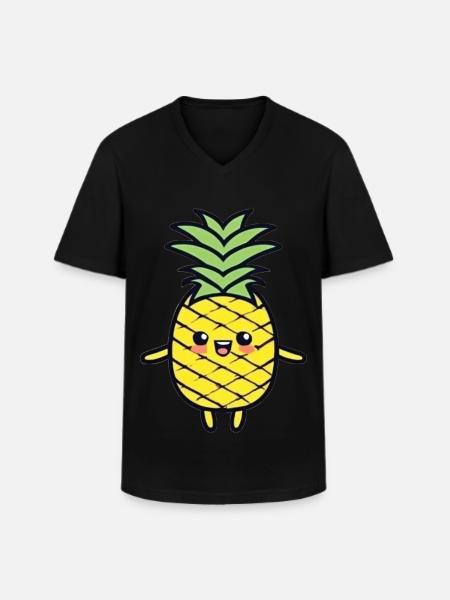 Cheerful Pineapple Cartoon Charm - Men's V-Neck T-Shirt - black