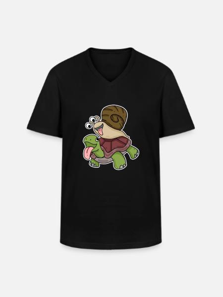 Tortue et escargot - T-shirt col V Homme - noir