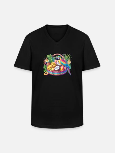 Obstkorb mit Papagei - Männer-T-Shirt mit V-Ausschnitt - Schwarz