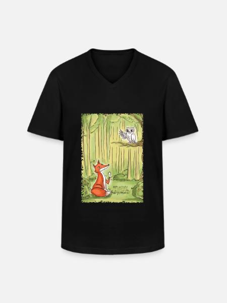 Waldgespräch: Fuchs und Eule - Männer-T-Shirt mit V-Ausschnitt - Schwarz