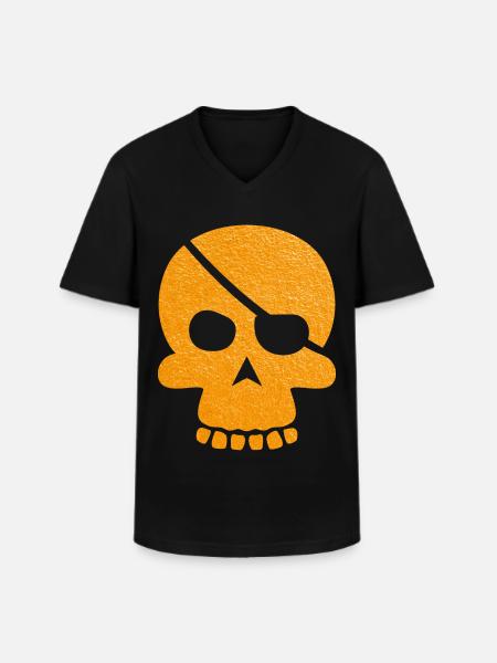 Oranger Schädel mit Augenklappe - Männer-T-Shirt mit V-Ausschnitt - Schwarz