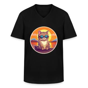 Katze lustige Karikatur Kawaii Strand Illustration - Männer-T-Shirt mit V-Ausschnitt - Schwarz - Vorne - AI Model Male 178 dark (178cm)