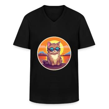 Katze lustige Karikatur Kawaii Strand Illustration - Männer-T-Shirt mit V-Ausschnitt - Schwarz - Vorne - AI Model Male 178 dark (178cm)