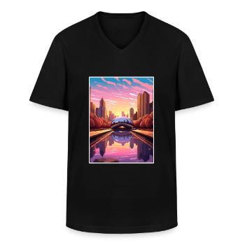 Chicago Illinois Millennium Park Reiseplakat - Männer-T-Shirt mit V-Ausschnitt - Schwarz - Vorne - AI Model Male 178 dark (178cm)