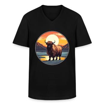 Yak buntes Aquarell Cartoon Kawaii Tier - Männer-T-Shirt mit V-Ausschnitt - Schwarz - Vorne - AI Model Male 178 dark (178cm)