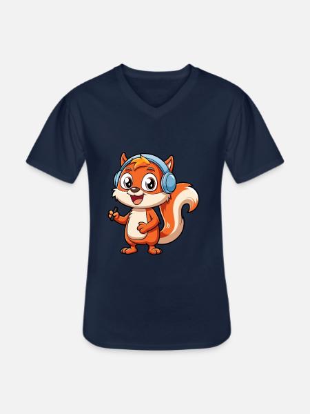 Ekorre Rolig Tecknad Figur Hörlurar Musik - T-shirt med V-ringning herr - marinblå