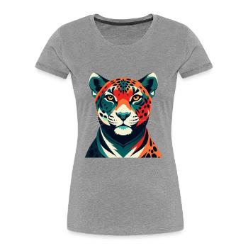 Léopard Dessin animé Personnage Animal de compagnie coloré - T-shirt bio Premium Femme - gris chiné - Devant - Mia (176cm)