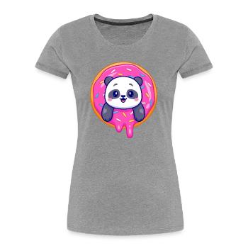 Süßes Pandababy und ein süßer Dounat - Frauen Premium Bio T-Shirt - Grau meliert - Vorne - Mia (176cm)