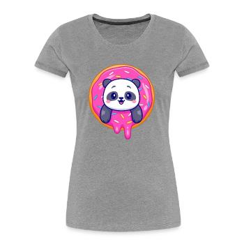 Süßes Pandababy und ein süßer Dounat - Frauen Premium Bio T-Shirt - Grau meliert - Vorne - Mia (176cm)
