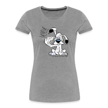 Asterix & Obelix Idefix Klopft Toc Toc Toc - Frauen Premium Bio T-Shirt - Grau meliert - Vorne - Mia (176cm)