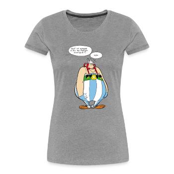 Asterix & Obelix - Obelix Sprechblasen - Frauen Premium Bio T-Shirt - Grau meliert - Vorne - Mia (176cm)