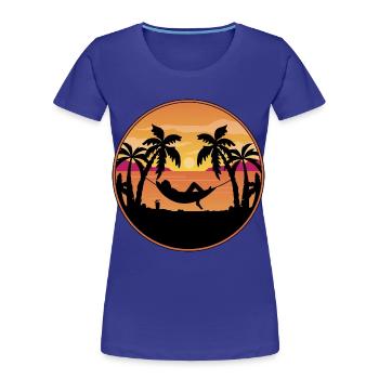 Sunset by the Sea - Palm Trees with Hammock - Women's Premium Organic T-Shirt - royal blue - Front - Mia (176cm)