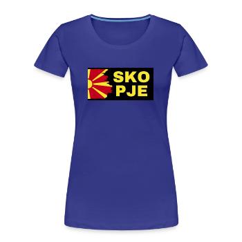 Skopje City with North Macedonia Flag Design - Women's Premium Organic T-Shirt - royal blue - Front - Mia (176cm)
