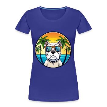 Bouledogue américain race dessin animé lunettes de soleil plage - T-shirt bio Premium Femme - bleu roi - Devant - Mia (176cm)