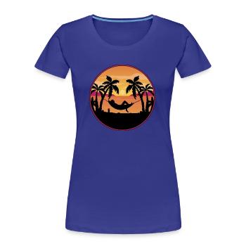 Palm Trees Hammock Sunset - Women's Premium Organic T-Shirt - royal blue - Front - Mia (176cm)