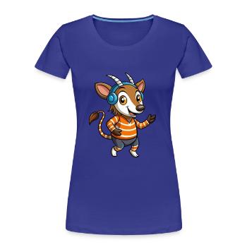 Okapi Funny Cartoon Character Musique de casque - T-shirt bio Premium Femme - bleu roi - Devant - Mia (176cm)