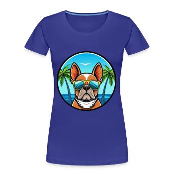 Bouledogue Français Race Dessin Animé Lunettes de Soleil Plage - T-shirt bio Premium Femme - bleu roi - Devant - Mia (176cm)