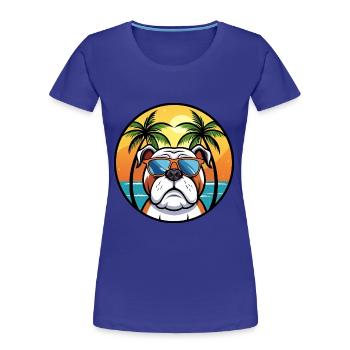 Bouledogue anglais race dessin animé lunettes de soleil plage - T-shirt bio Premium Femme - bleu roi - Devant - Mia (176cm)